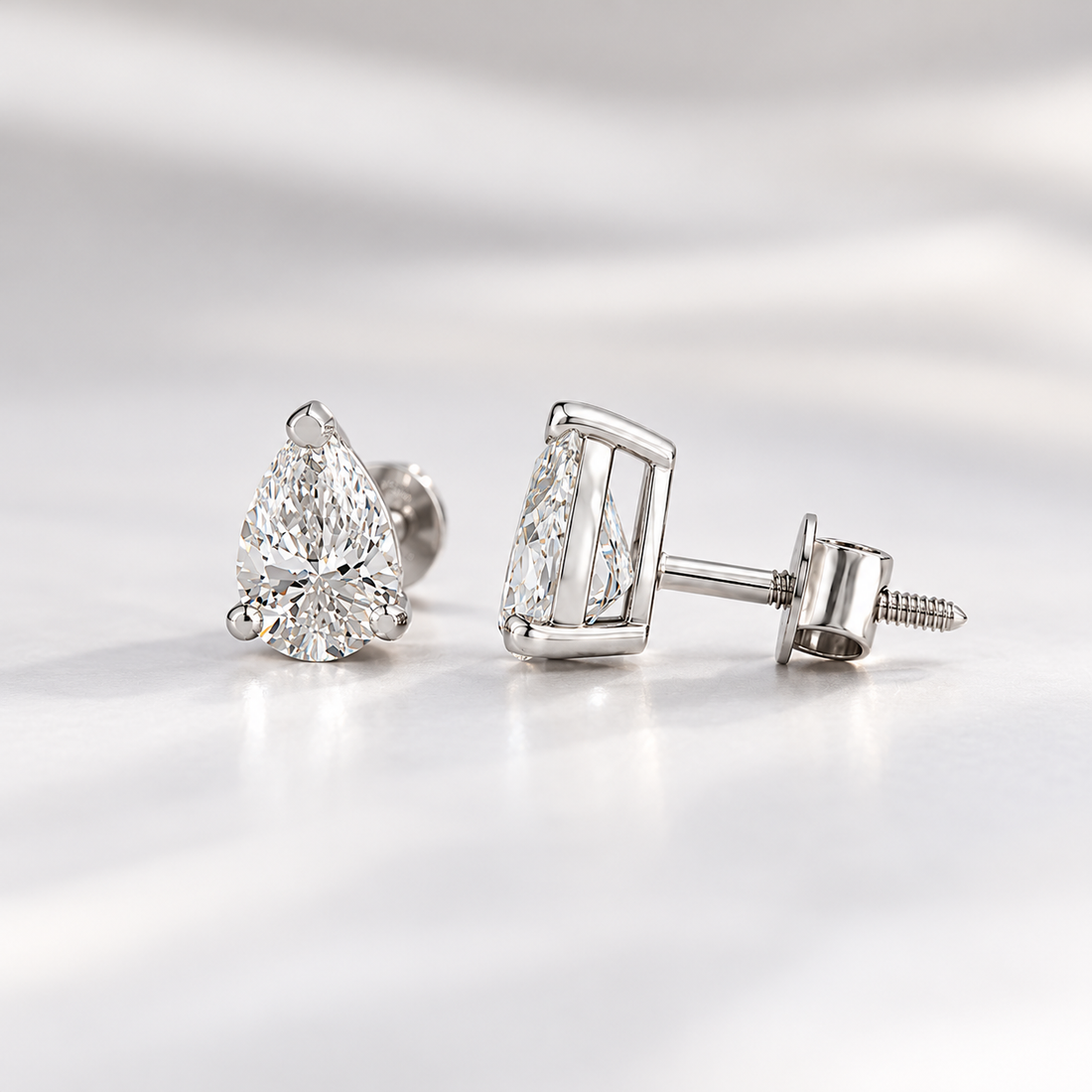 Pear-Shaped Solitaire Stud Earrings with Screw Backs