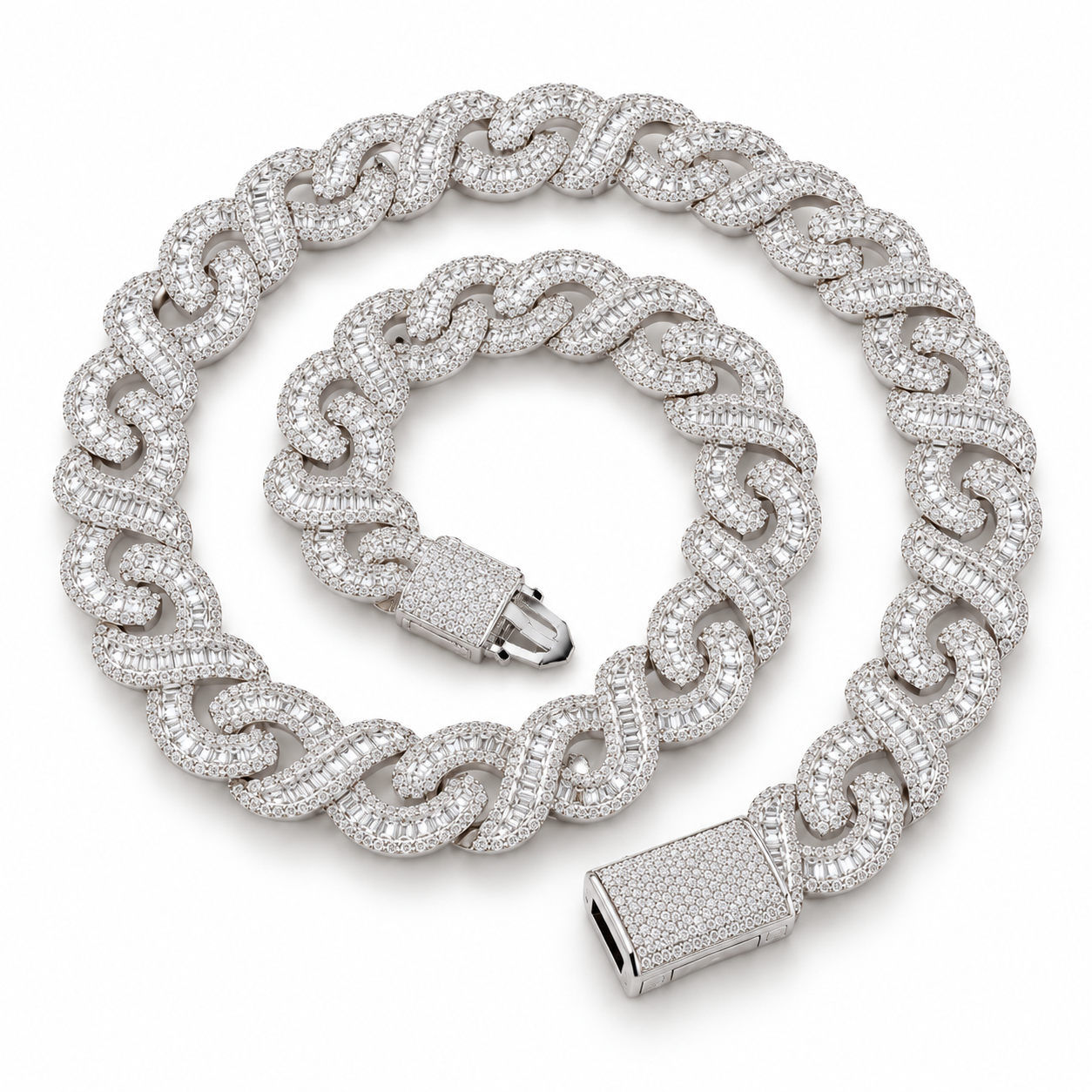 Iced Out Baguette S Link Chain Necklace | Custom Hip Hop Jewelry