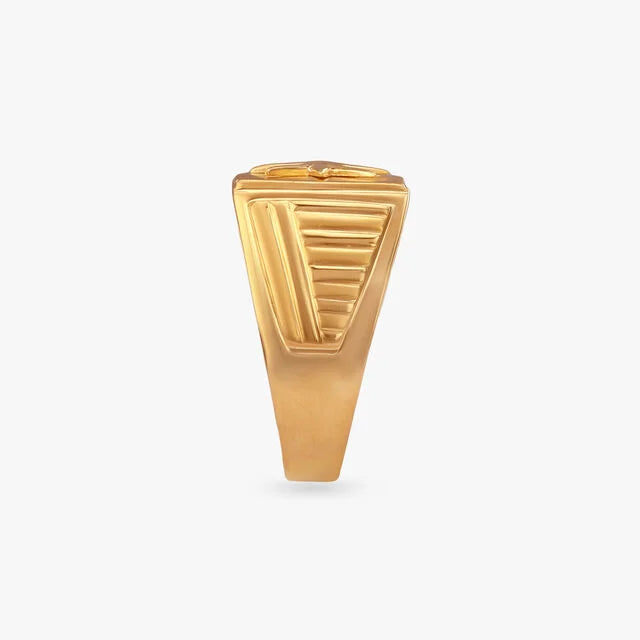 Starburst Embossed Textured Gold Men's Signet Ring