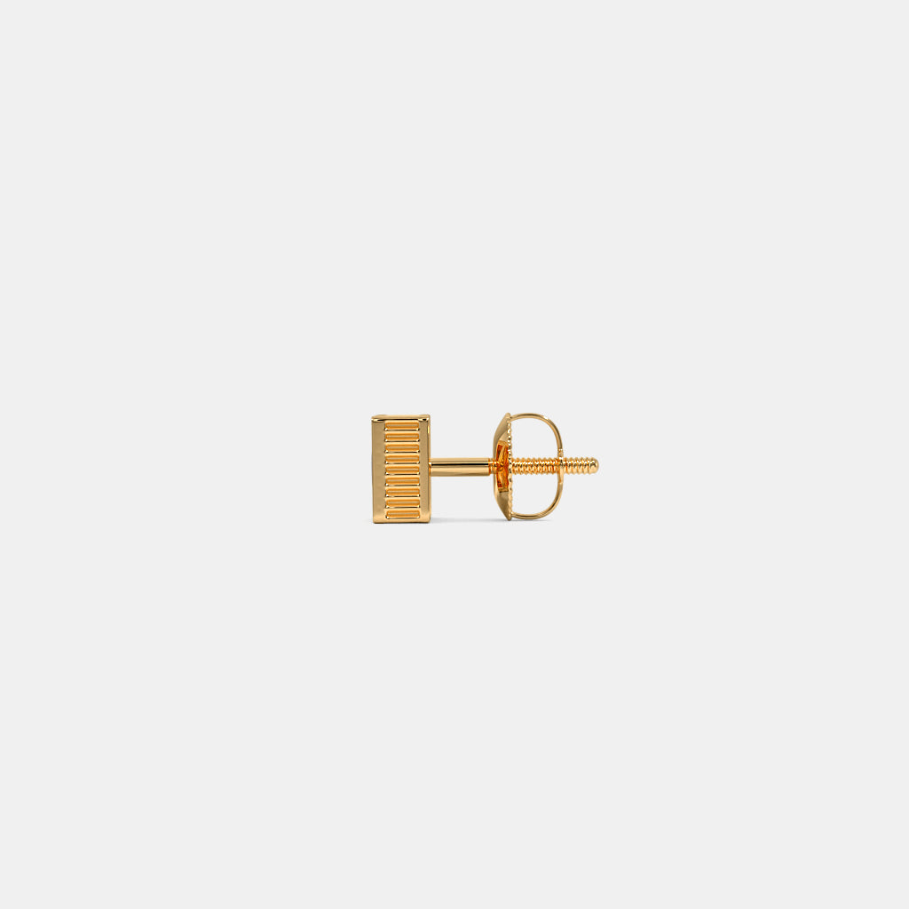 Square Black Onyx Grooved Gold Stud Earring