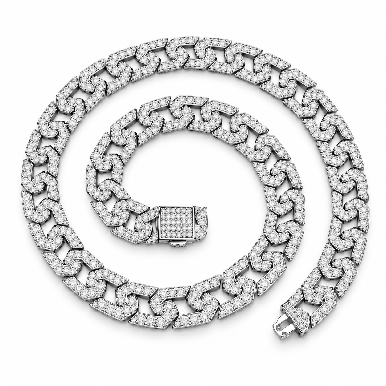 Iced Out Geometric Link Chain Necklace | Custom Hip Hop Jewelry