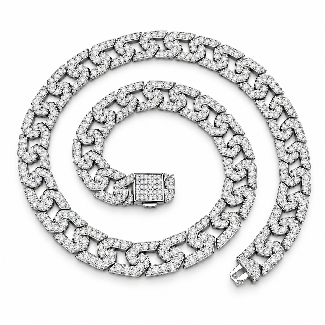 Iced Out Geometric Link Chain Necklace | Custom Hip Hop Jewelry