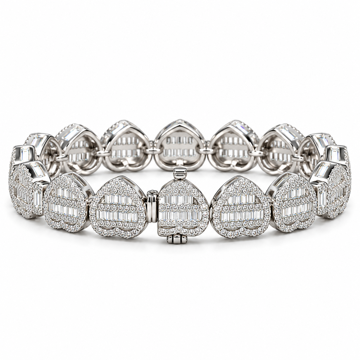 Iced Out Heart Link Baguette Bracelet | Custom Hip Hop Jewelry