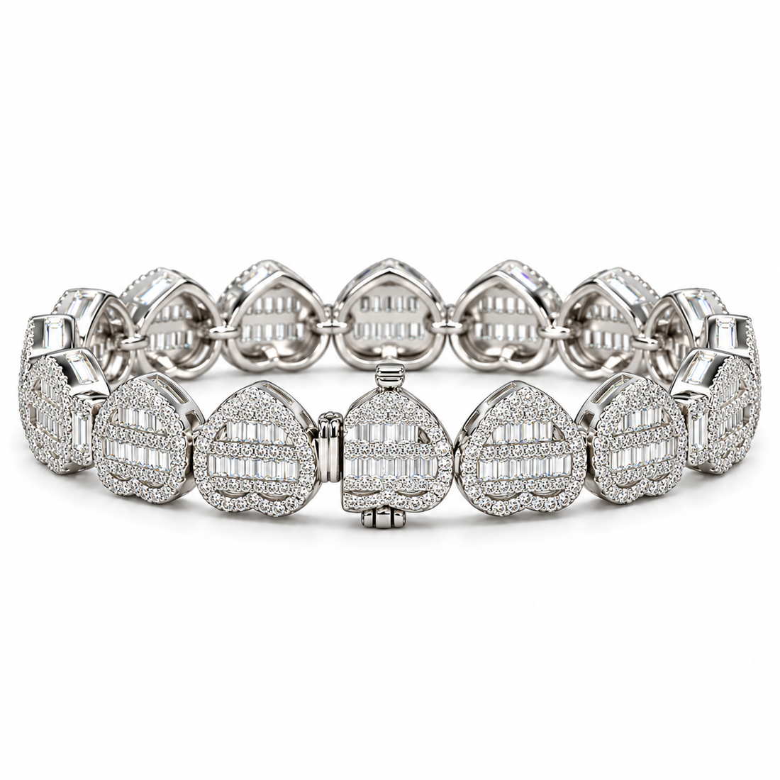 Iced Out Heart Link Baguette Bracelet | Custom Hip Hop Jewelry