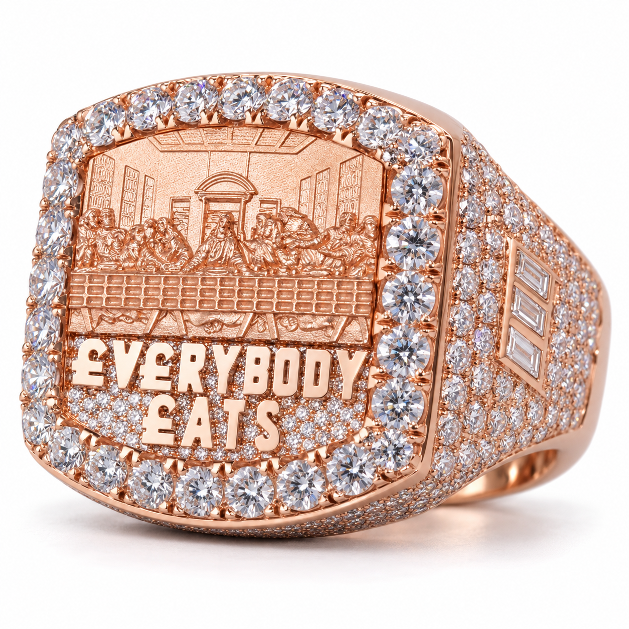 Everybody Eats Last Supper Iced Out Hip Hop Statement Ring