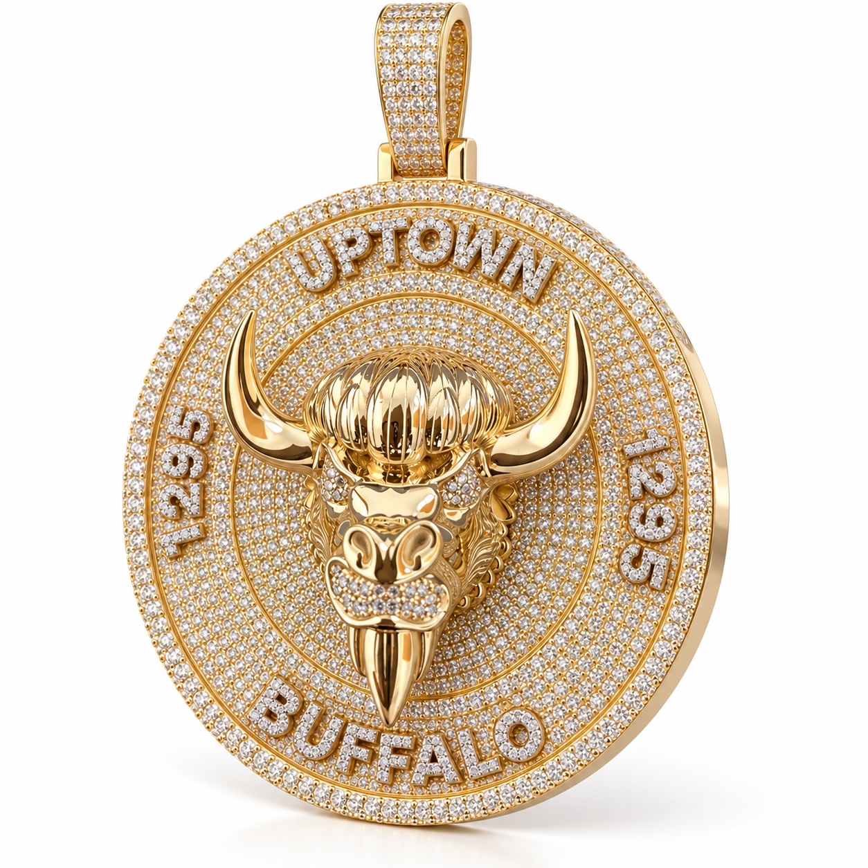 Uptown Buffalo Head Medallion Pendant – Custom Iced Out Gold Tone Hip Hop Jewelry