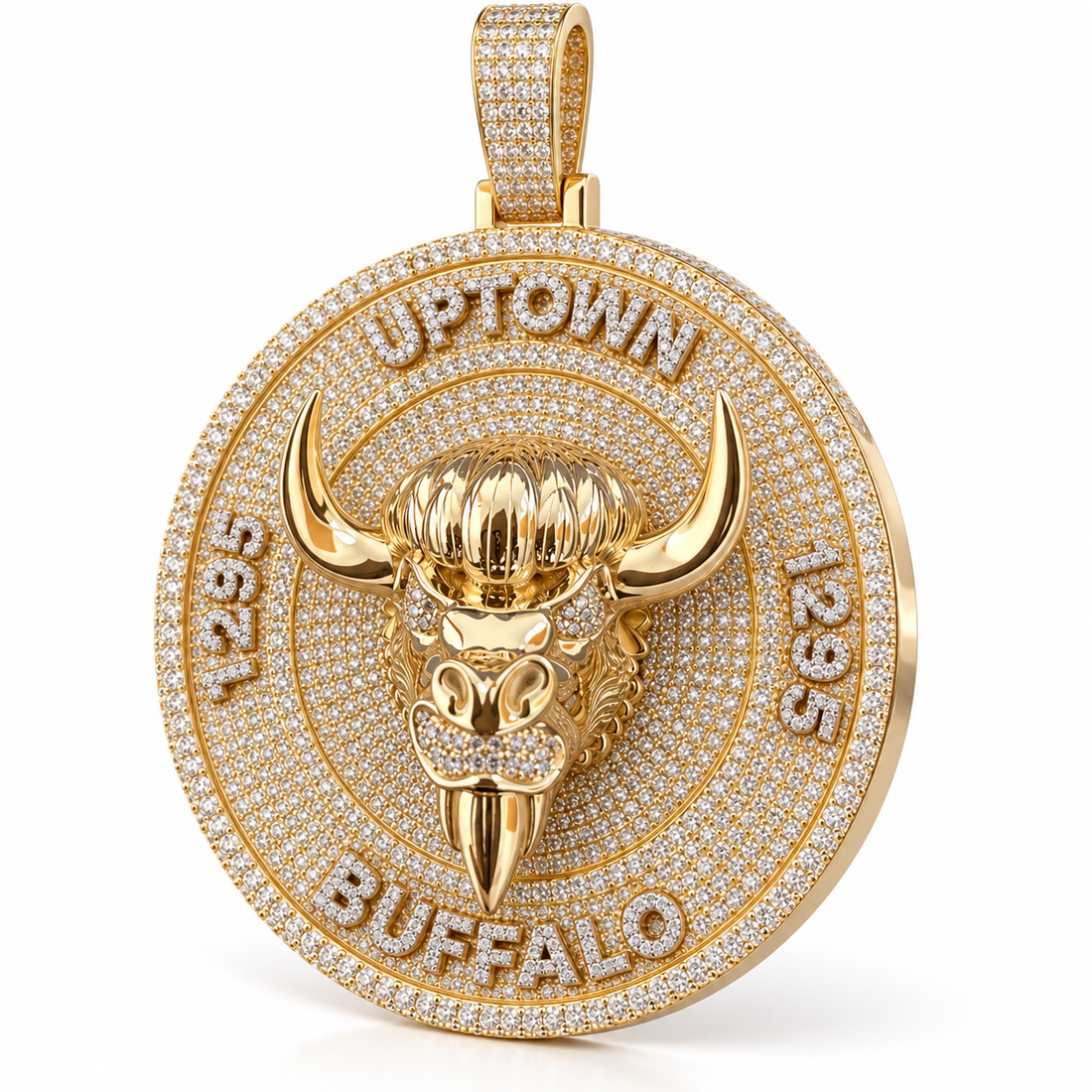 Uptown Buffalo Head Medallion Pendant – Custom Iced Out Gold Tone Hip Hop Jewelry
