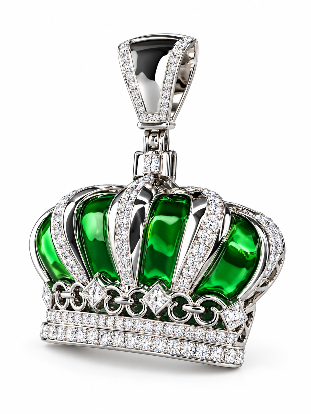 Custom Iced Out Green Crown Pendant | Made to Order