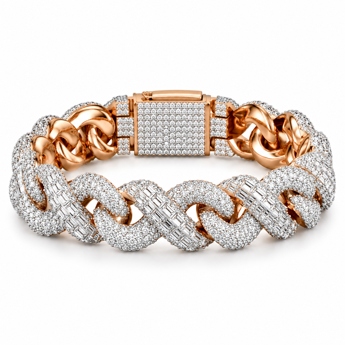 Custom Iced Out Cuban Link Bracelet with Round & Baguette Stones | Made to Order
