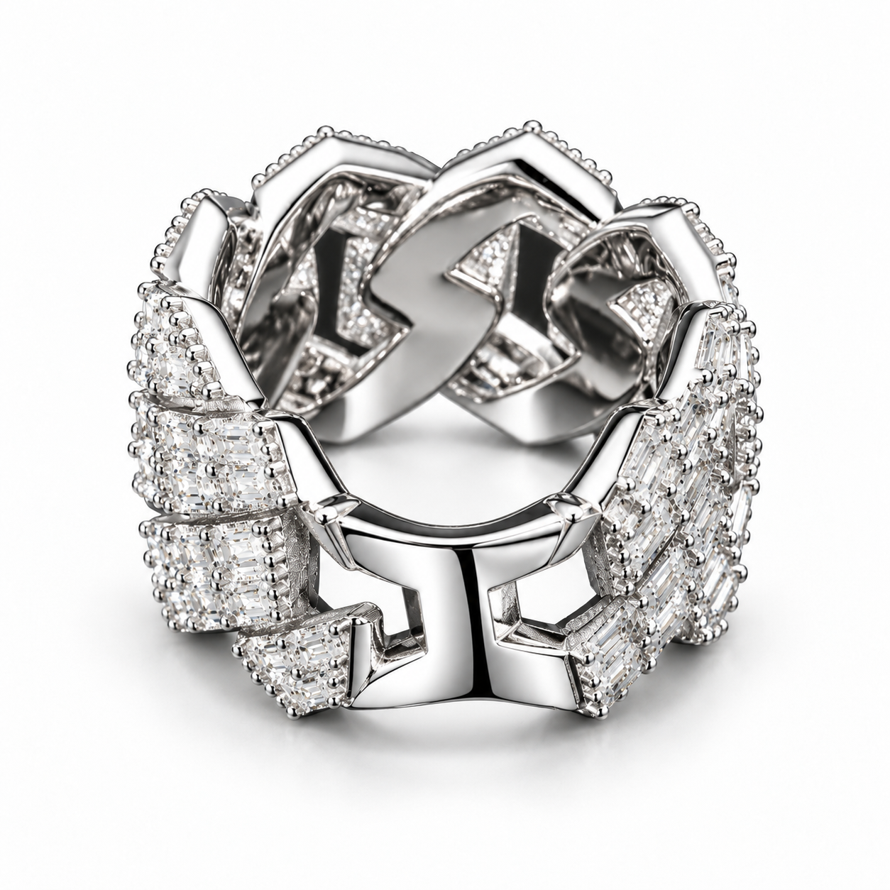 Iced Out Baguette Cuban Link Band Ring