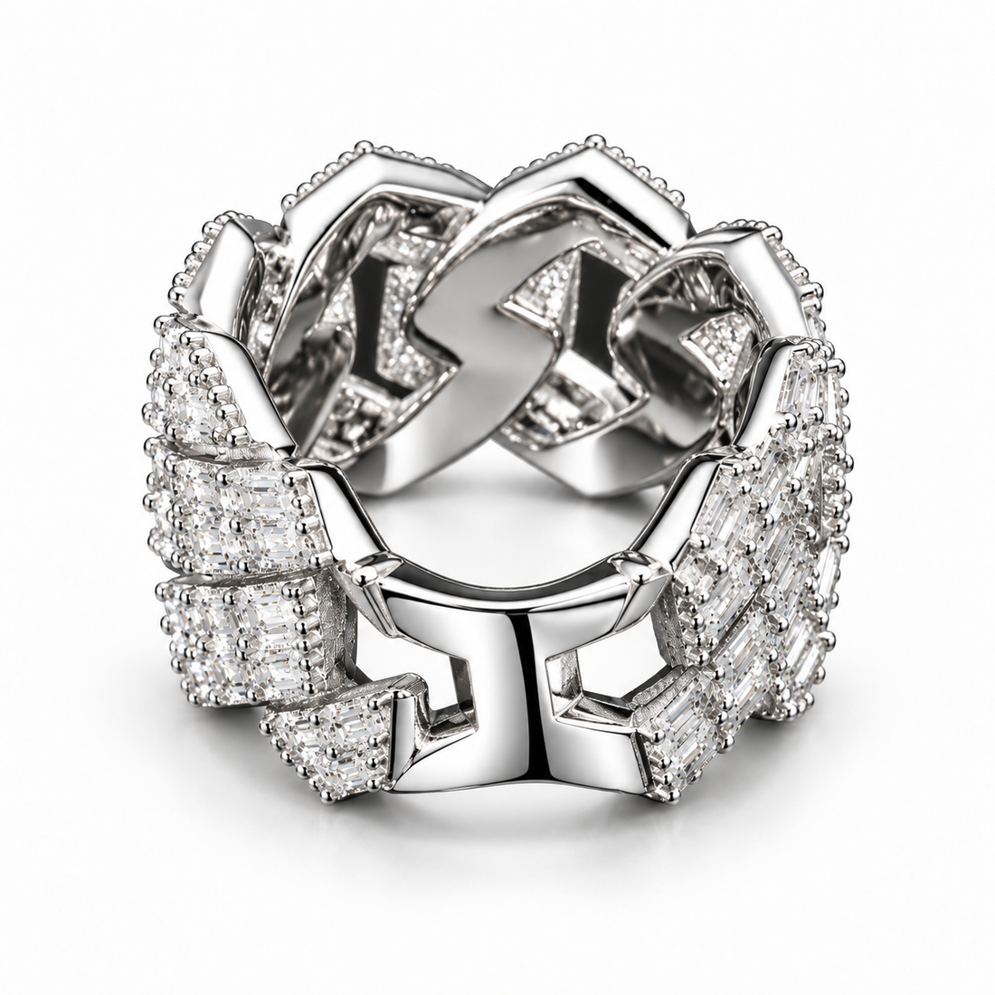 Iced Out Baguette Cuban Link Band Ring