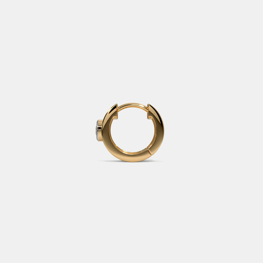 Bezel Diamond Wide Band Gold Huggie Hoop Earring