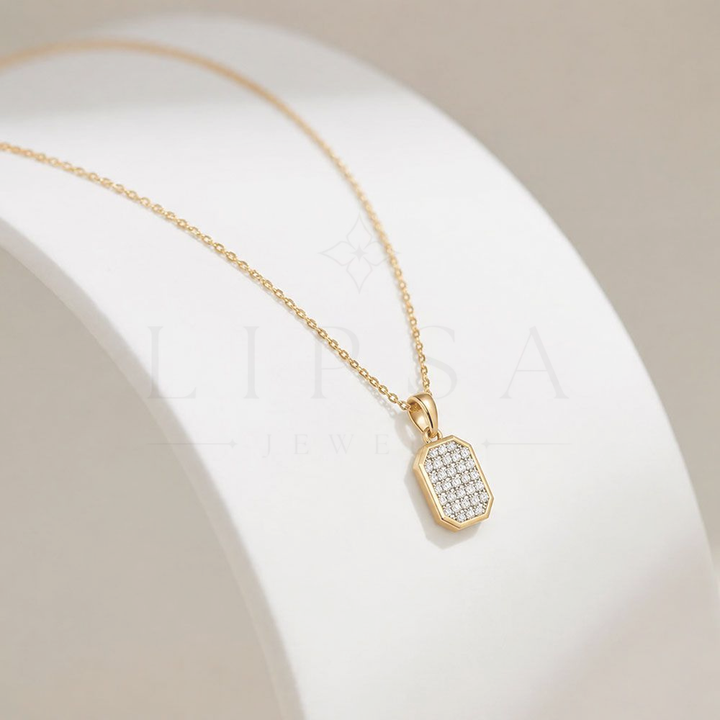 Octagon Pavé Tag Pendant
