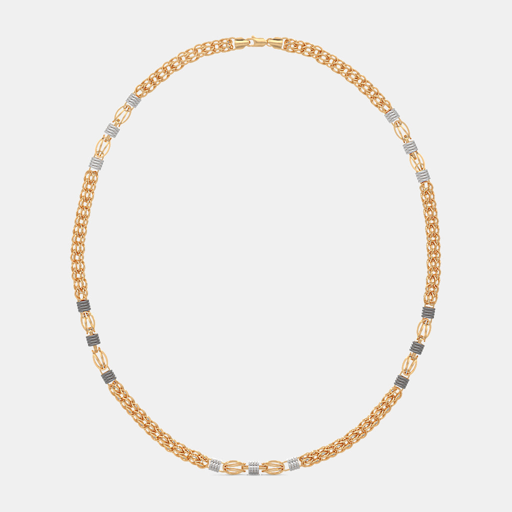 Intricate Woven Byzantine Chain with Textured Two-Tone Stations