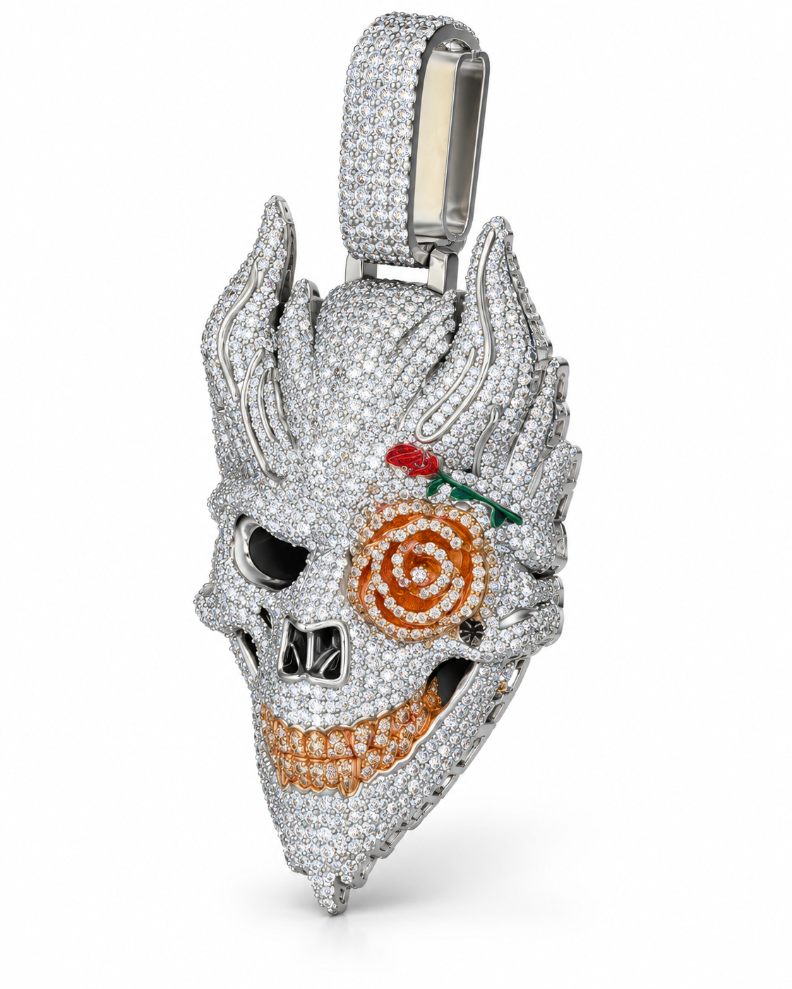 Custom Iced Out Flaming Skull Pendant | Made to Order
