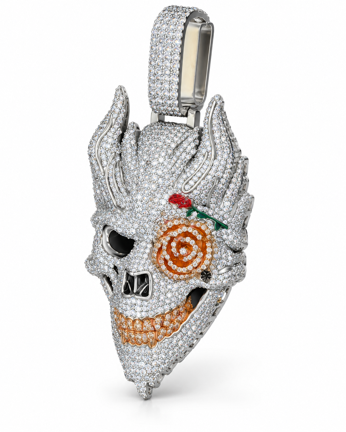 Custom Iced Out Flaming Skull Pendant | Made to Order