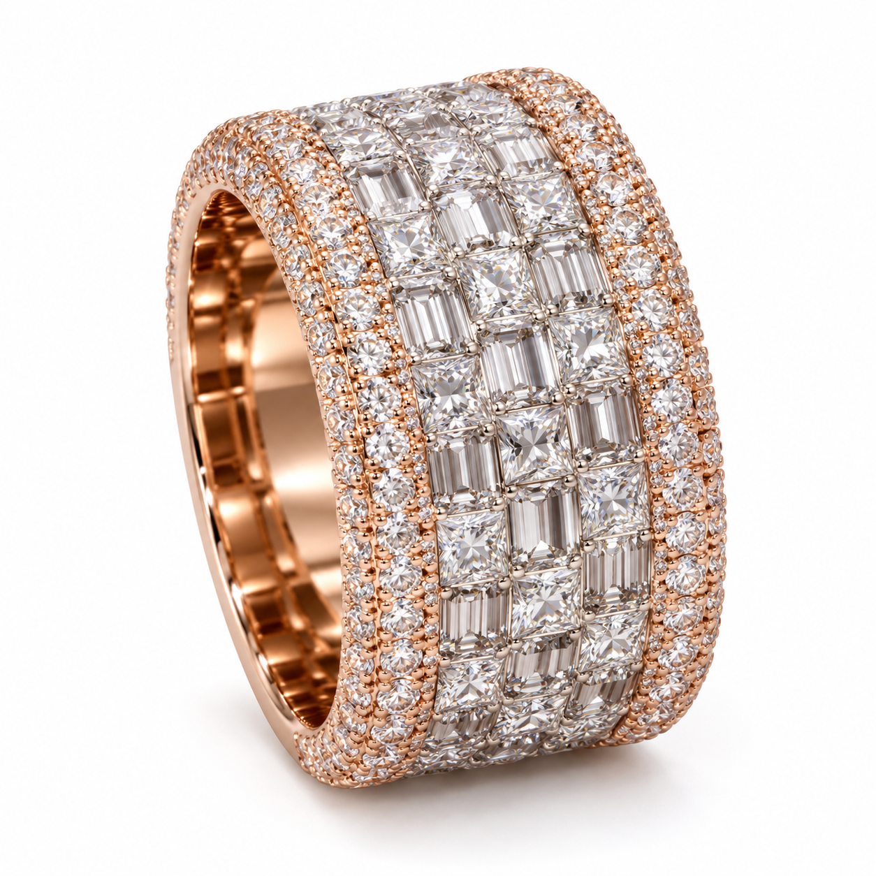 Two Tone Checkerboard Iced Out Wide Band Hip Hop Ring