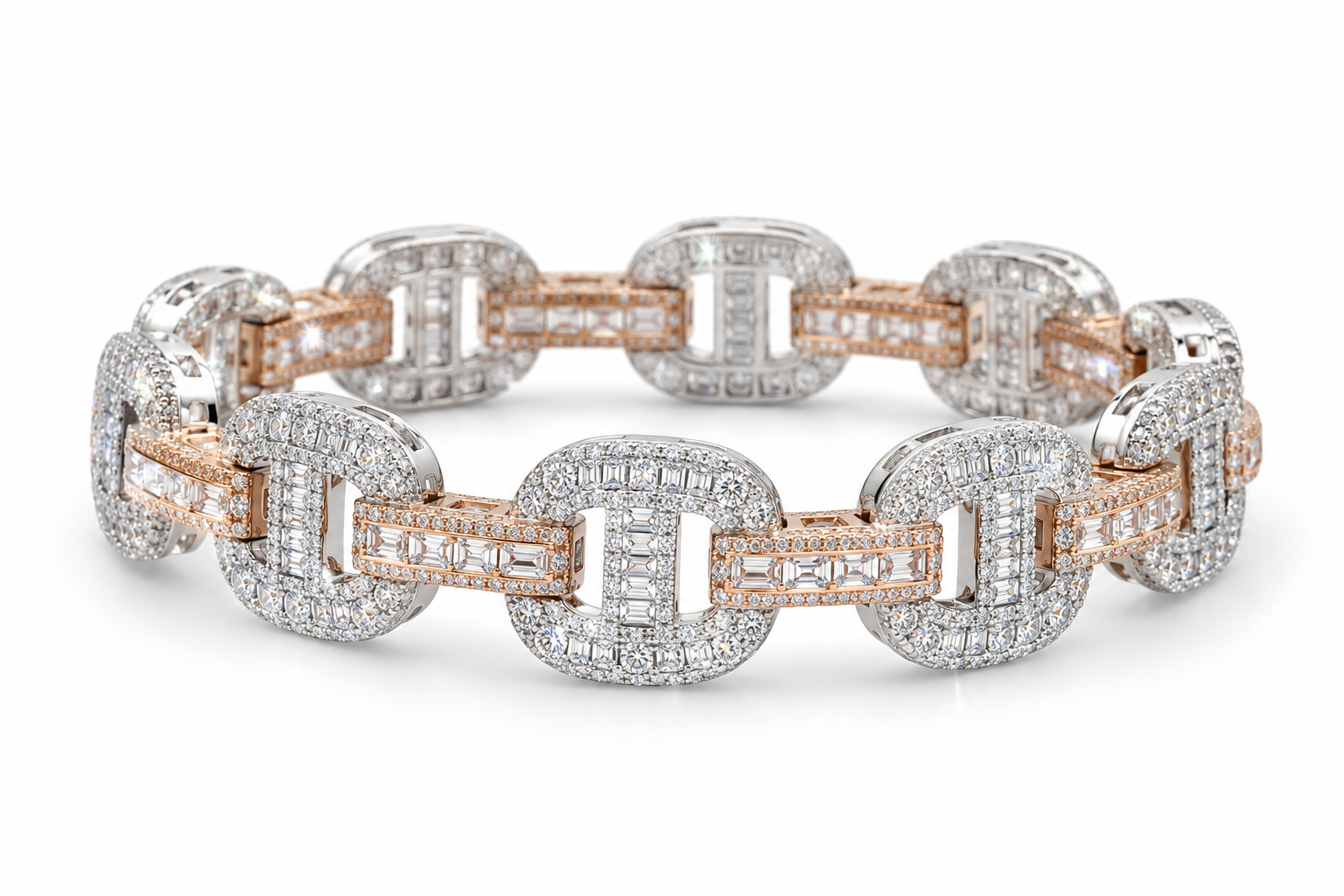 Iced Out Two Tone Geometric Link Bracelet | Custom Hip Hop Jewelry