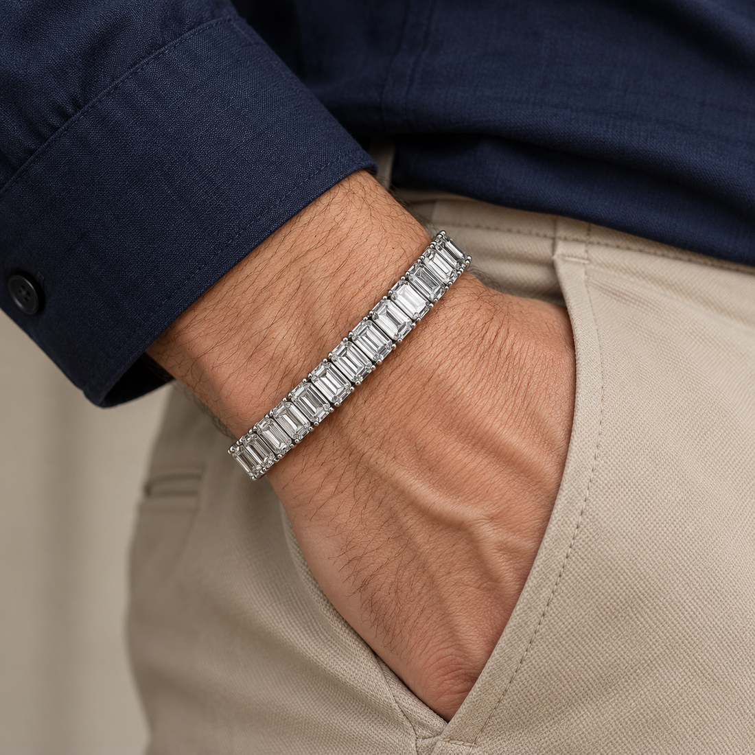 Silver-Tone Emerald-Cut Single-Row Tennis Bracelet