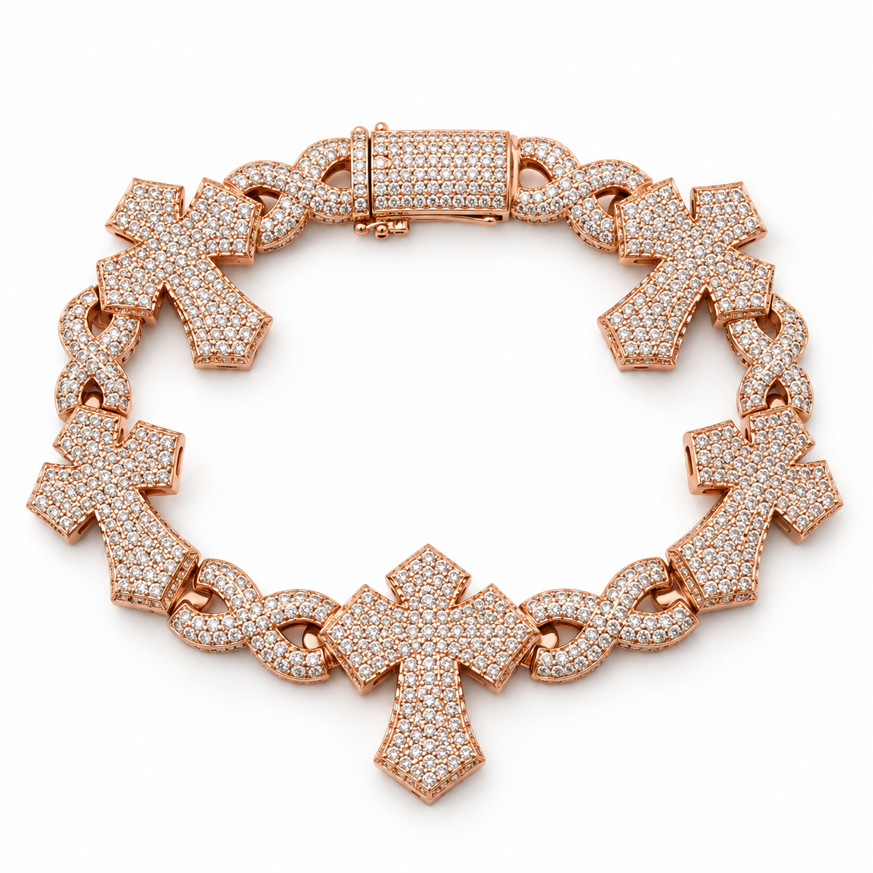 Iced Out Cross & Infinity Link Rose Gold-Tone Bracelet – Custom Hip Hop Jewelry