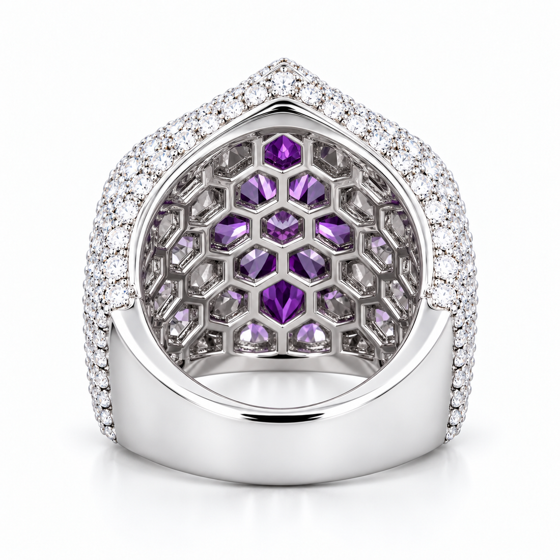 Iced Out Purple Marquise Floral Cross Ring