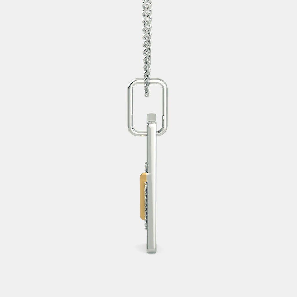 Two-Tone Diagonal Diamond Dog Tag Pendant