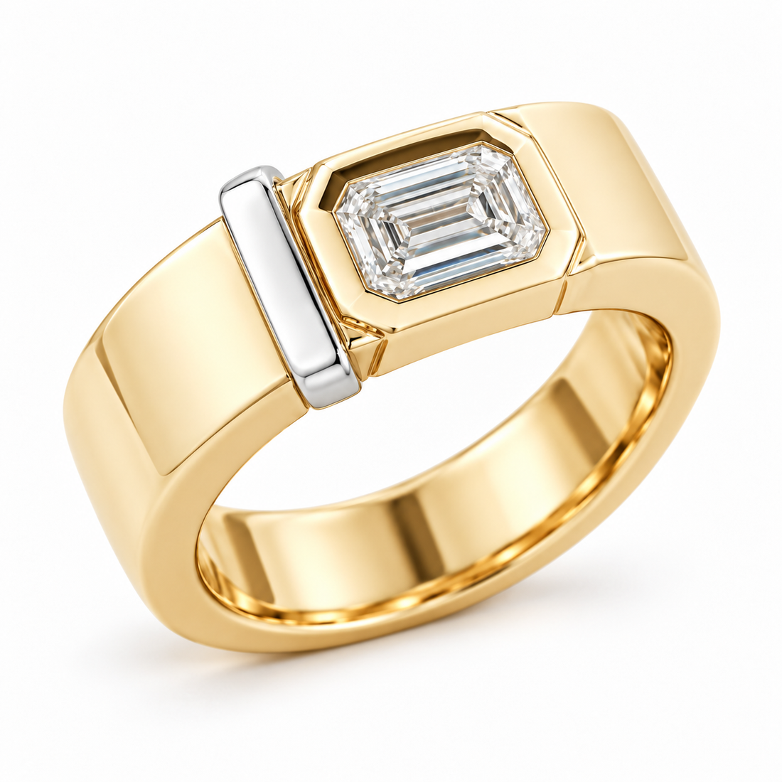 Men’s Emerald-Cut Solitaire Two-Tone Statement Ring