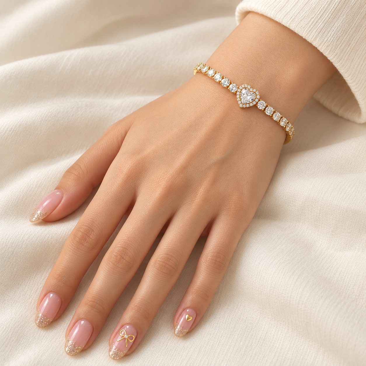 Heart Cut Halo Bangle Bracelet in Yellow Gold Tone