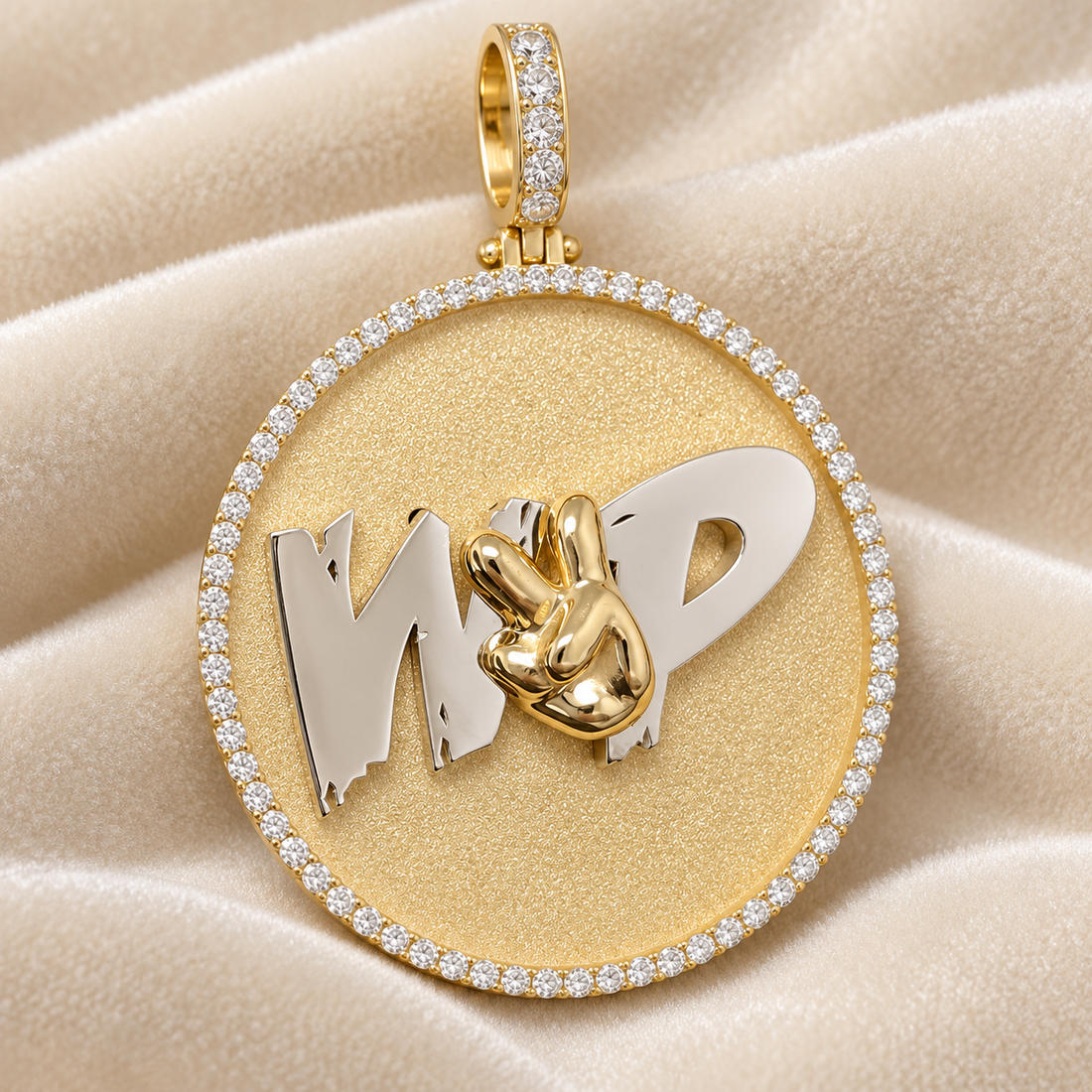Custom Two Tone Peace Sign Round Medallion Pendant – Gold Tone Hip Hop Jewelry