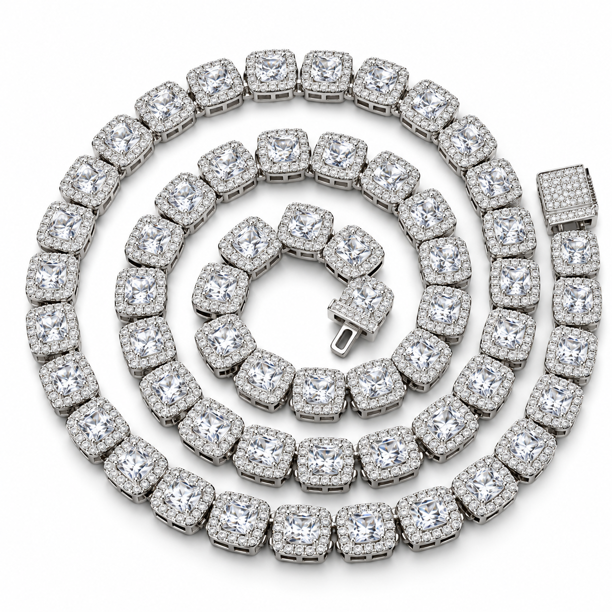 Custom Iced Out Square Halo Tennis Necklace