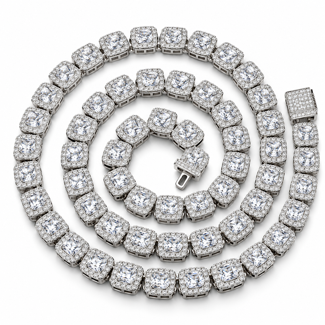 Custom Iced Out Square Halo Tennis Necklace