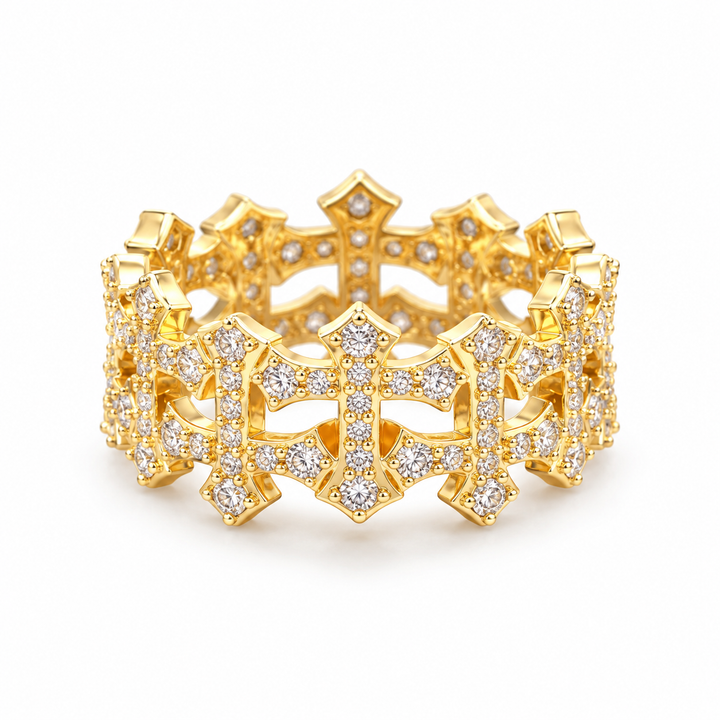 Iced Out Gothic Cross Eternity Band Ring
