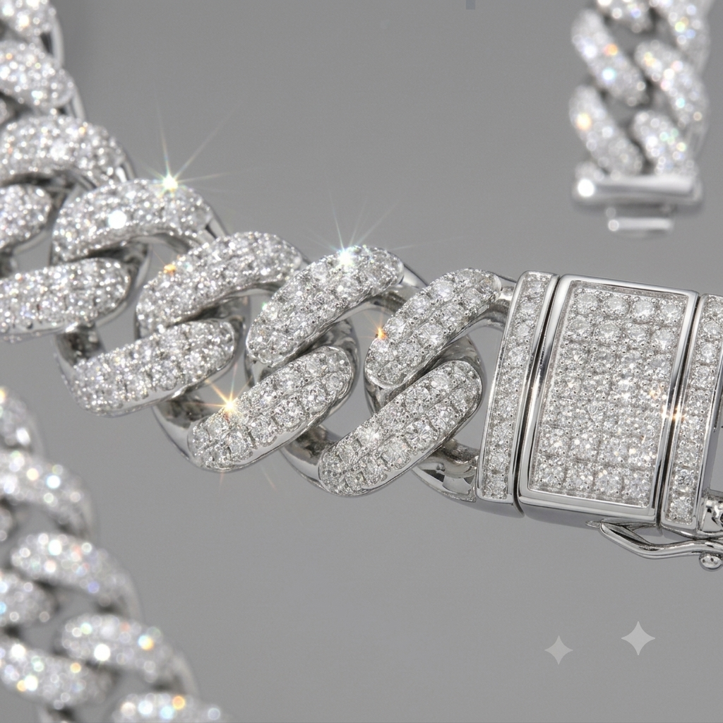 Hip-Hop White Gold Moissanite Iced Out Cuban Link Chain