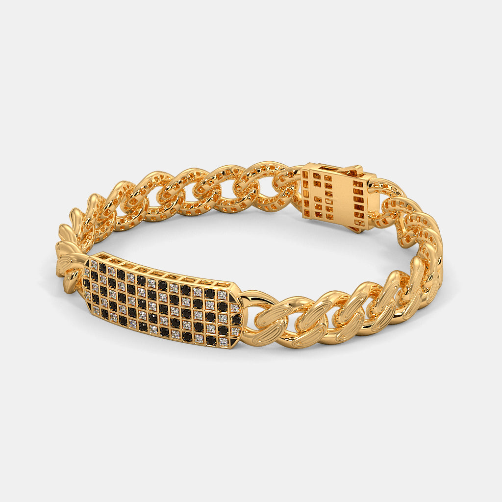 Checkerboard Black and White Diamond Cuban ID Bracelet