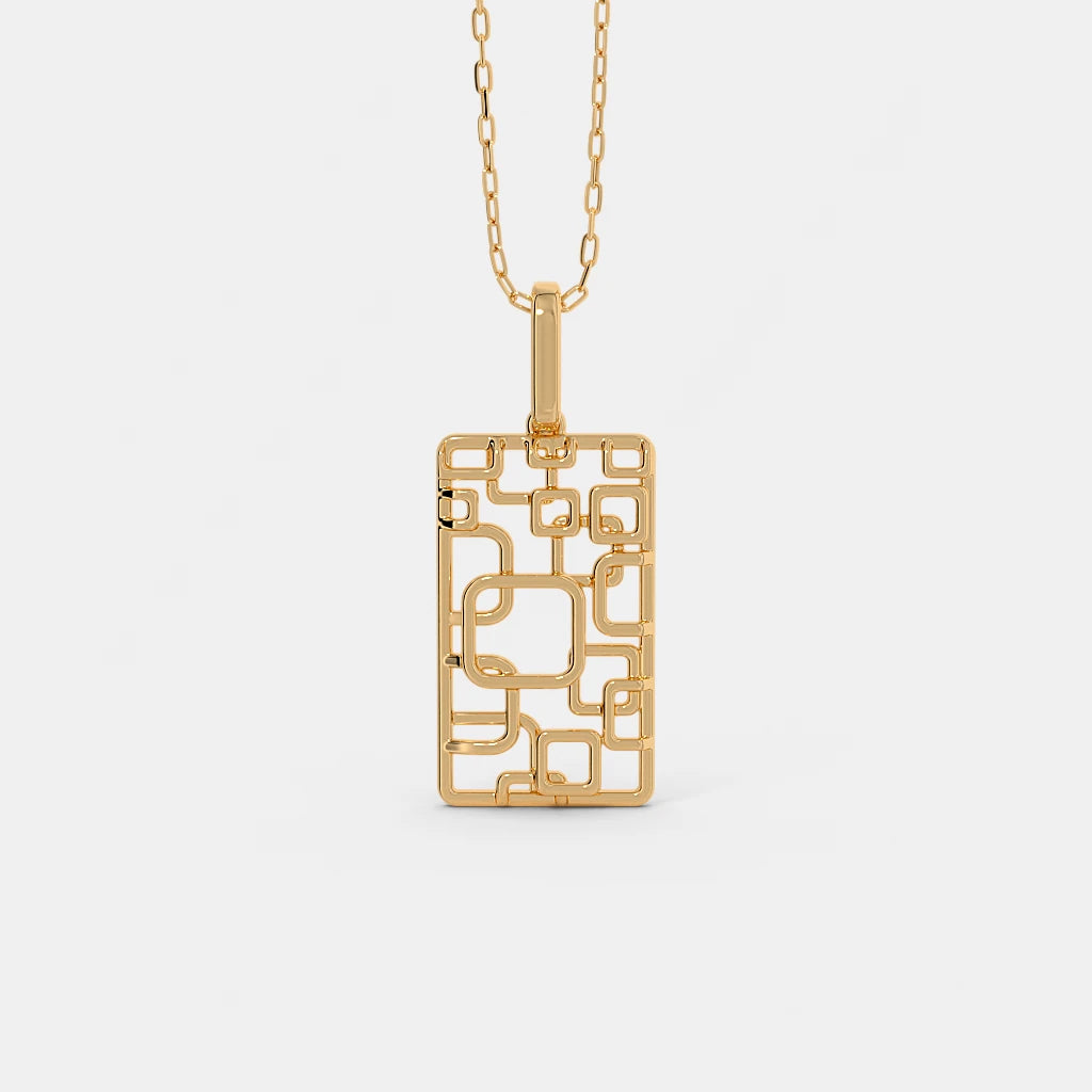 Geometric Openwork Rectangular Gold Pendant