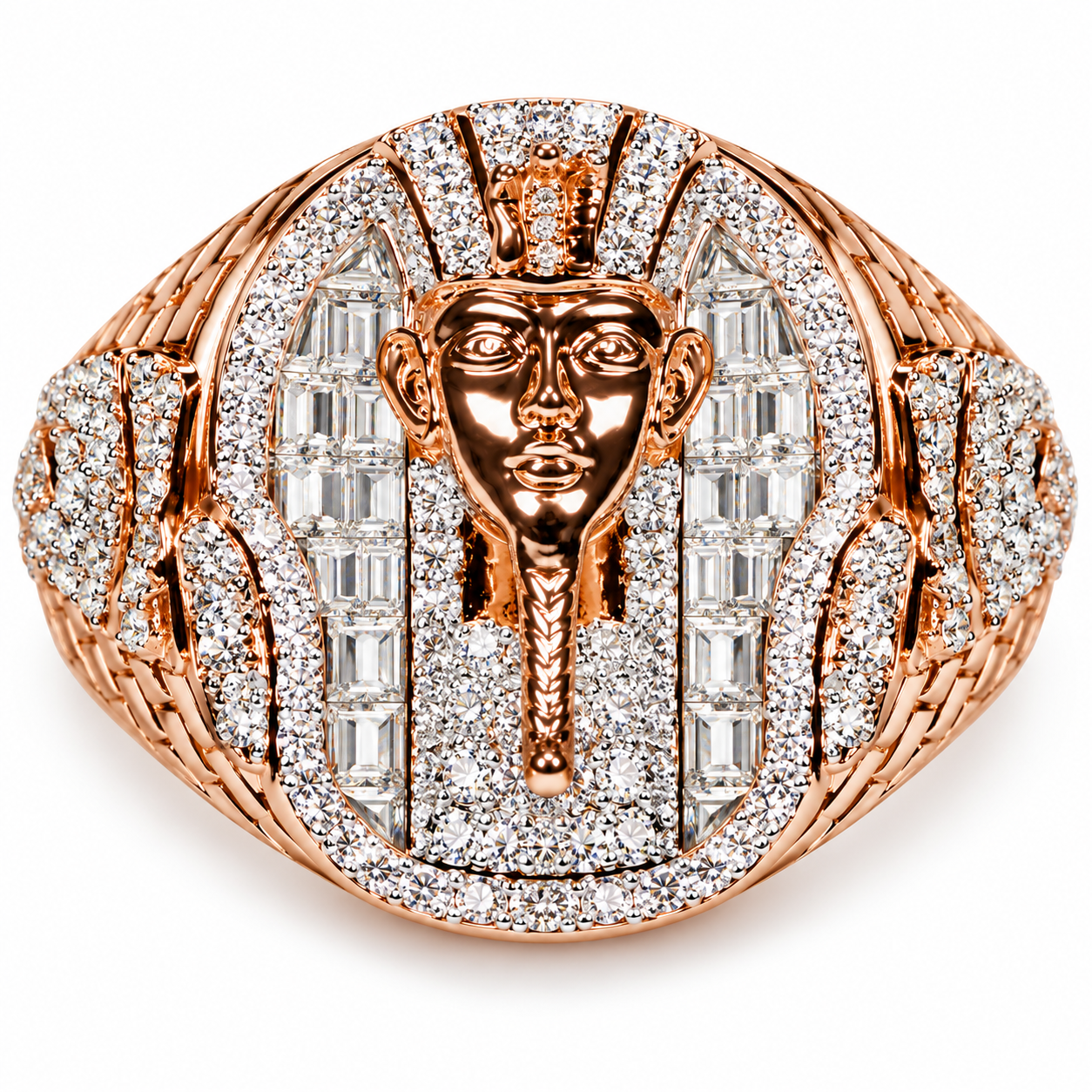 Iced Out Egyptian Pharaoh Head Ring | Custom Hip Hop Jewelry