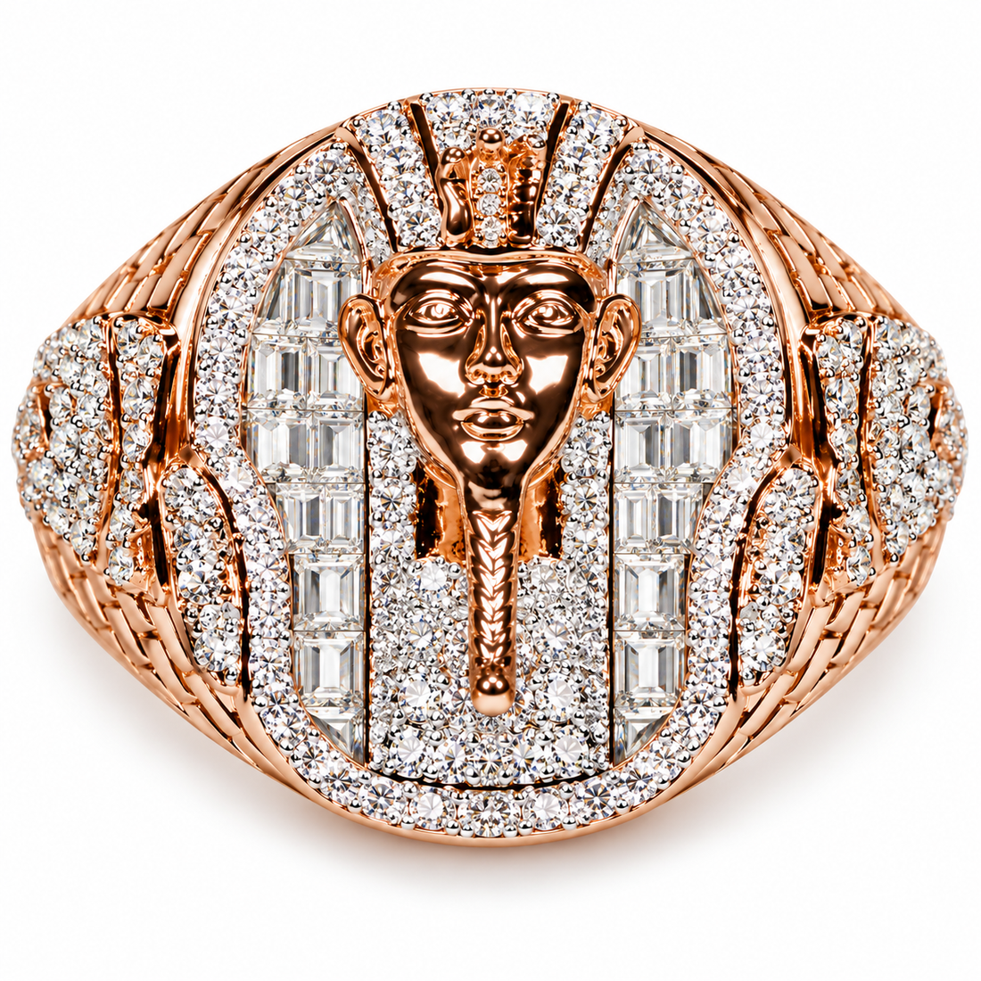 Iced Out Egyptian Pharaoh Head Ring | Custom Hip Hop Jewelry