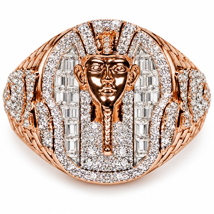 Iced Out Egyptian Pharaoh Head Ring | Custom Hip Hop Jewelry