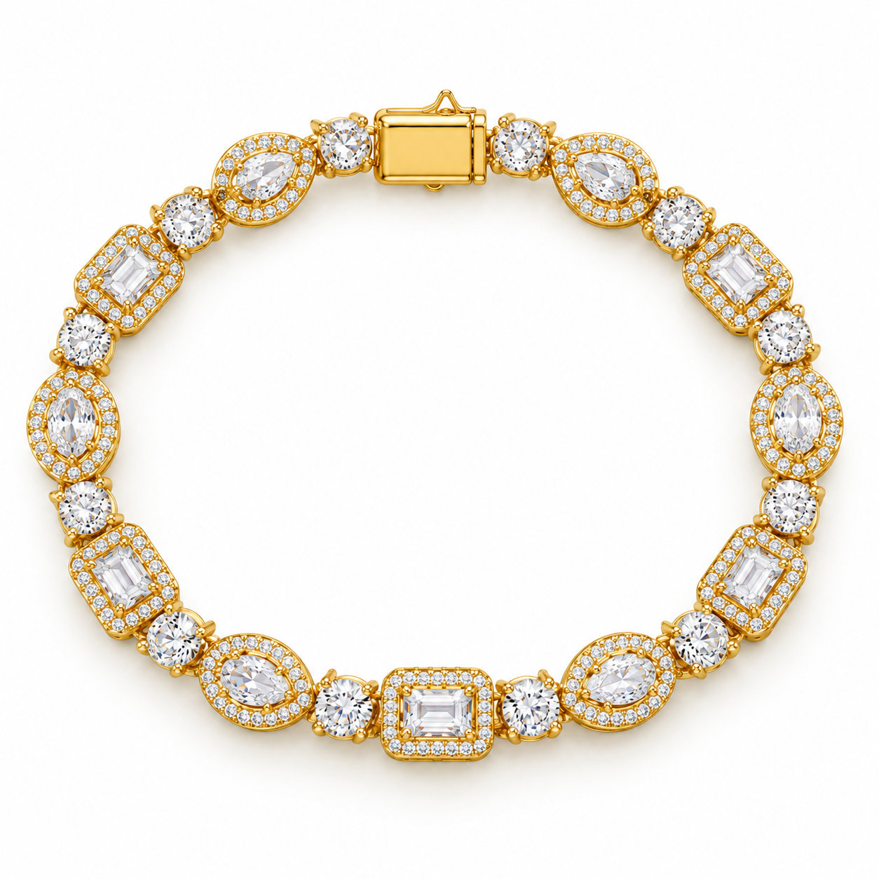 Iced Out Mixed Cut Halo Link Bracelet | Custom Hip Hop Jewelry