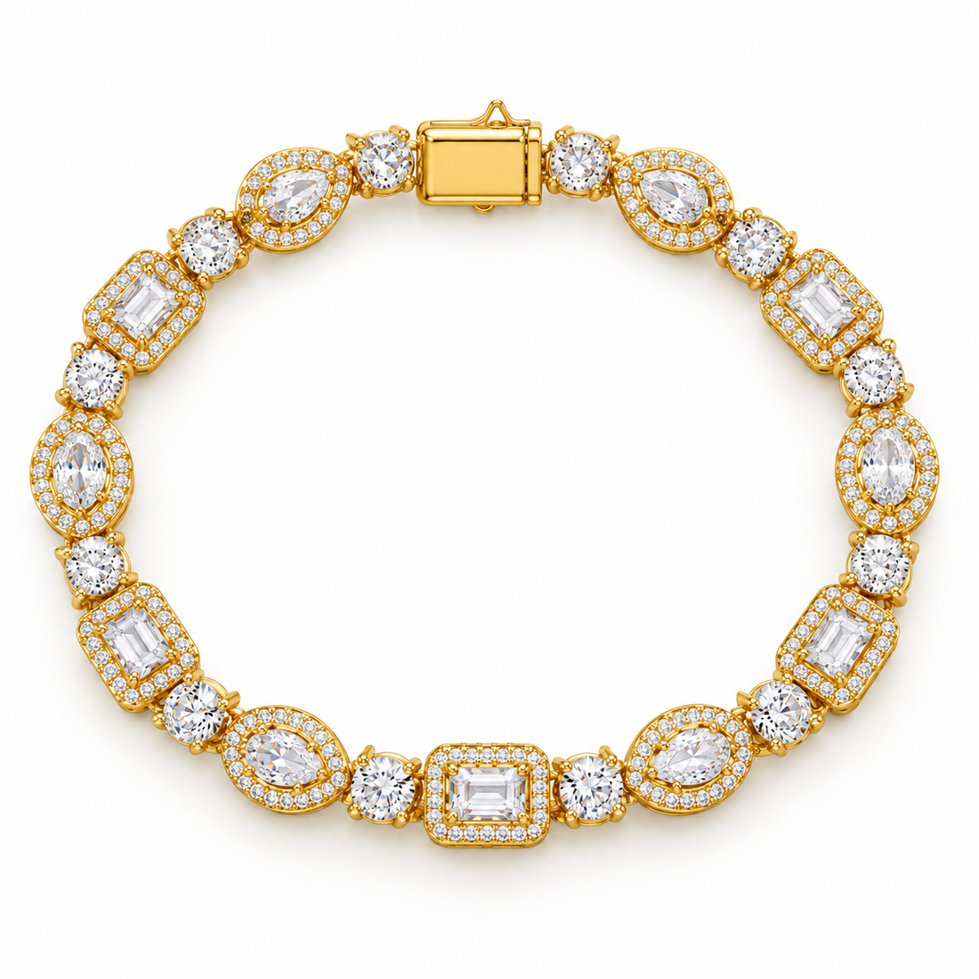 Iced Out Mixed Cut Halo Link Bracelet | Custom Hip Hop Jewelry