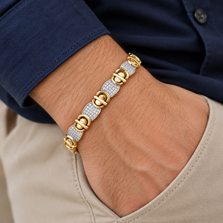 Two-Tone Interwoven Oval and Pavé Panel Link Bracelet