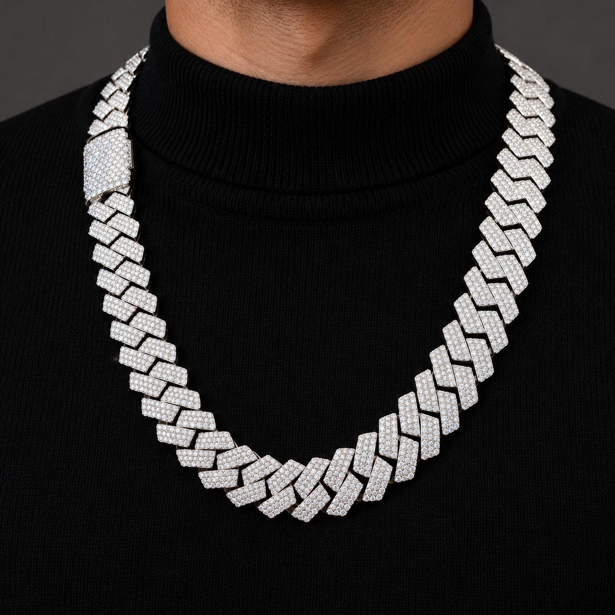 Iced Out Flat Curb Link White Gold-Tone Chain – Custom Hip Hop Statement Necklace