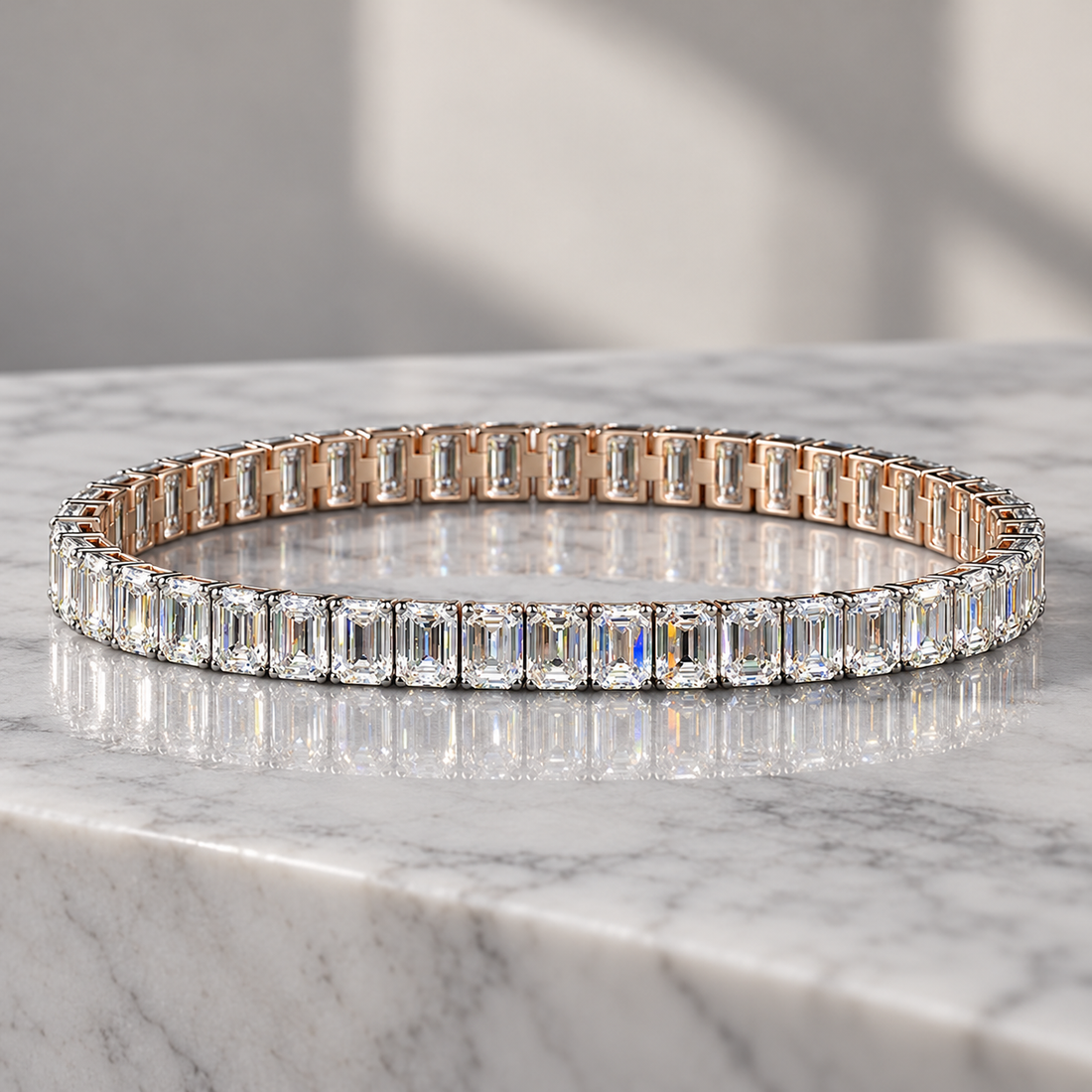Two-Tone Emerald-Cut Prong-Set Tennis Bracelet