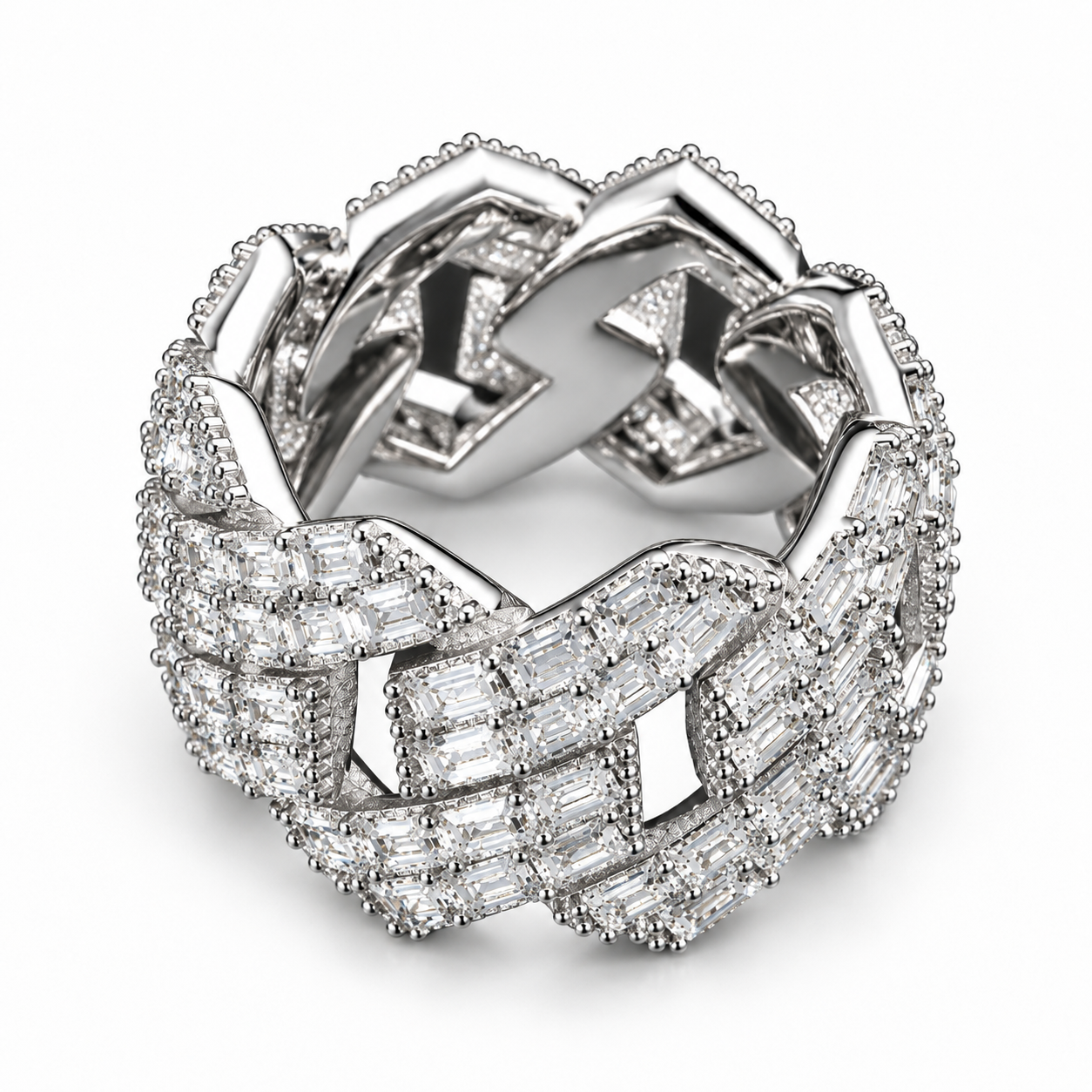 Iced Out Baguette Cuban Link Band Ring