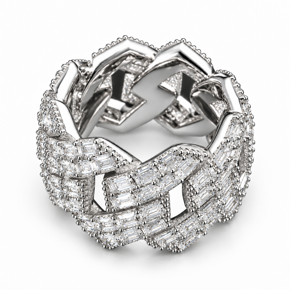 Iced Out Baguette Cuban Link Band Ring