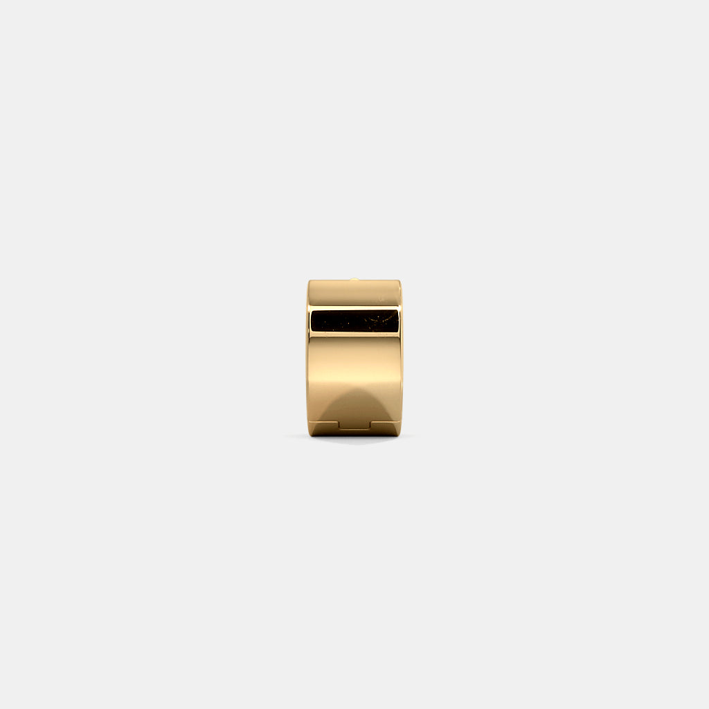 Bezel Diamond Wide Band Gold Huggie Hoop Earring
