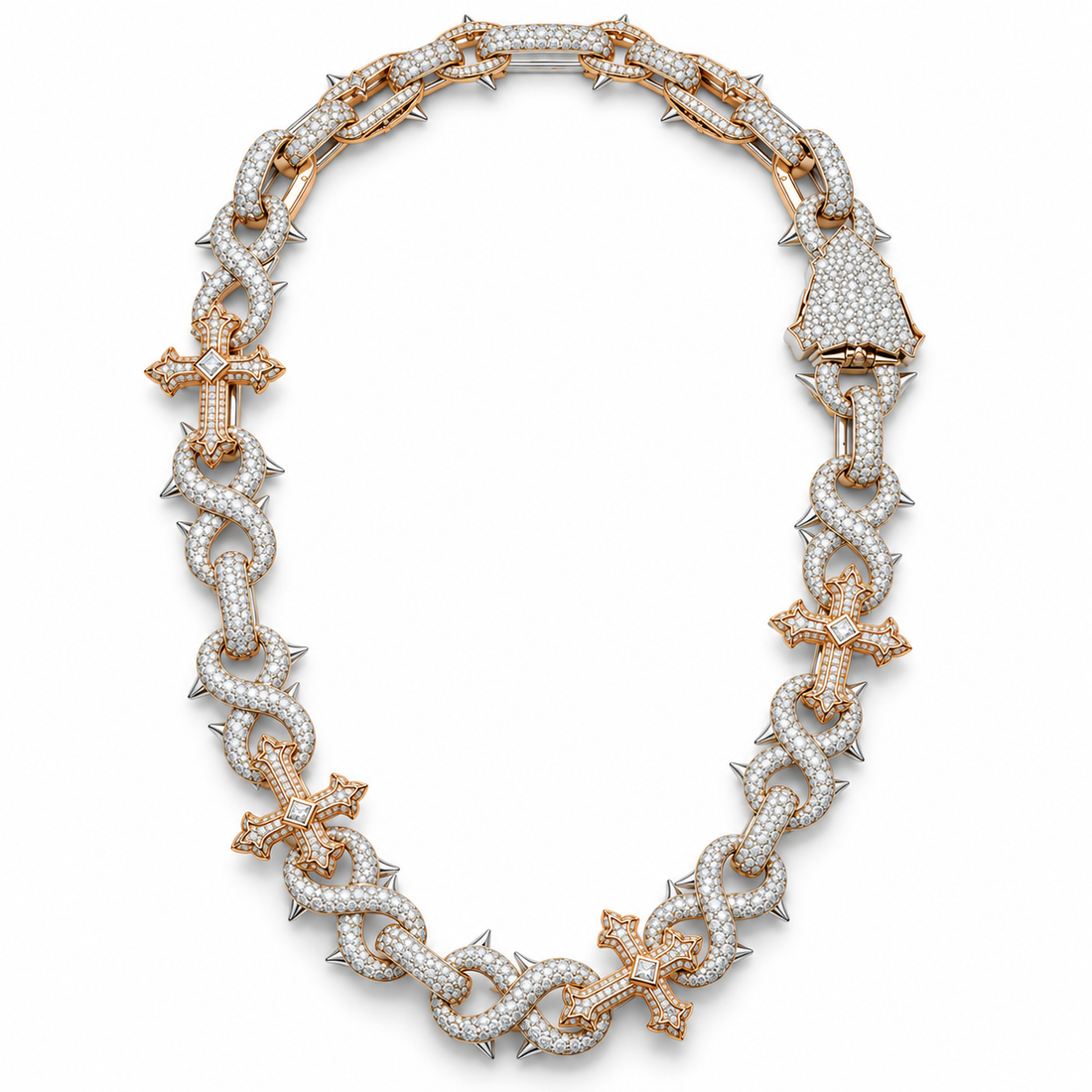 Iced Out Gothic Cross & Thorn Link Necklace | Custom Hip Hop Jewelry