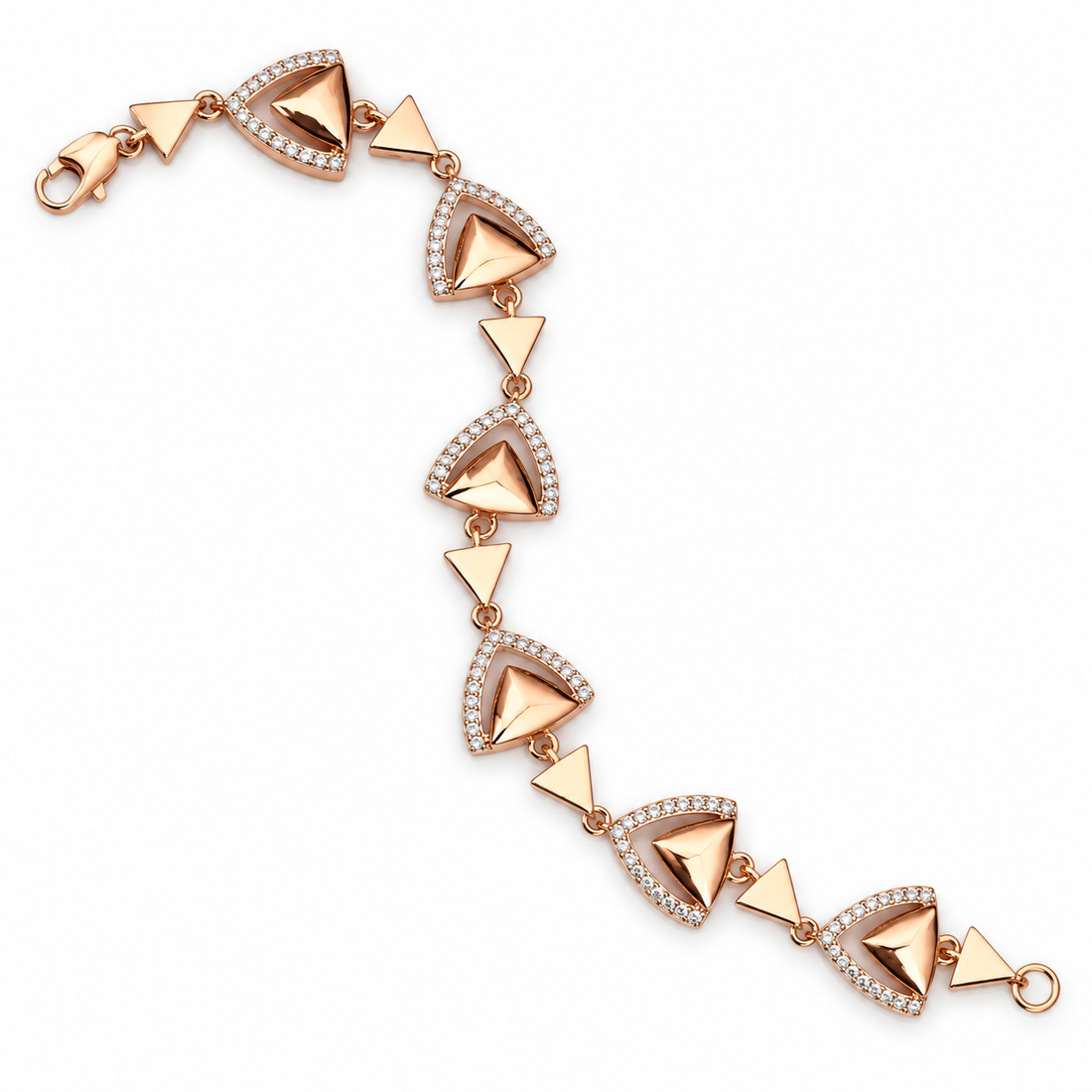 Rose Gold-Tone Triangle Halo Geometric Link Bracelet