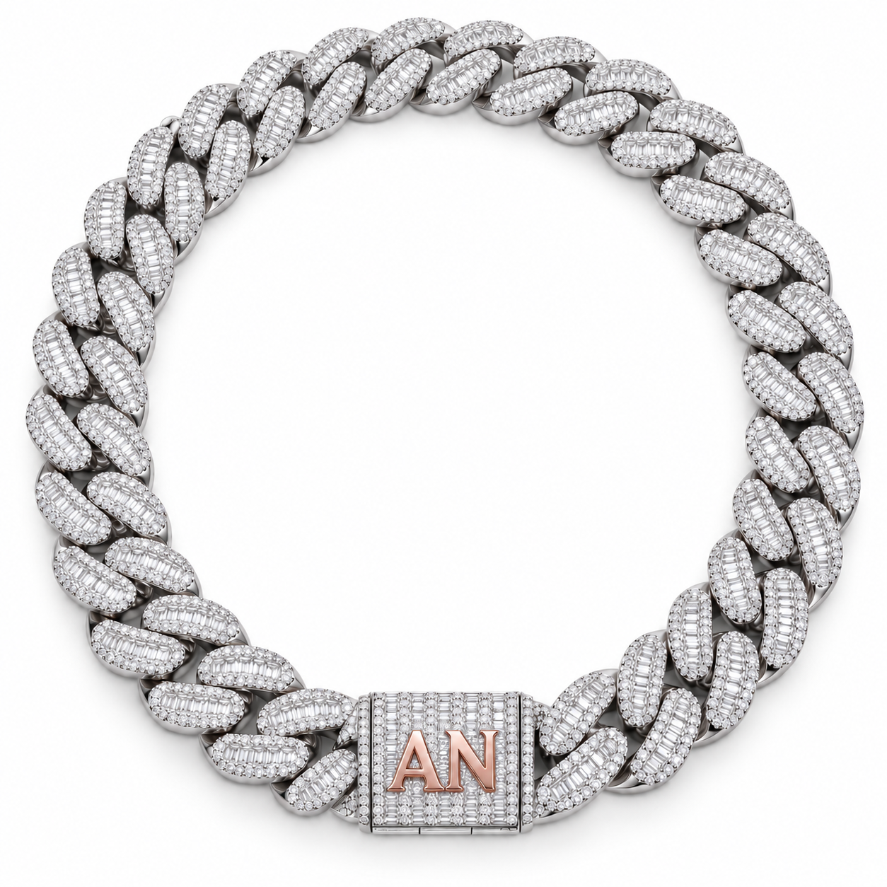 Custom Iced Out Baguette Cuban Link Chain With Initial Clasp