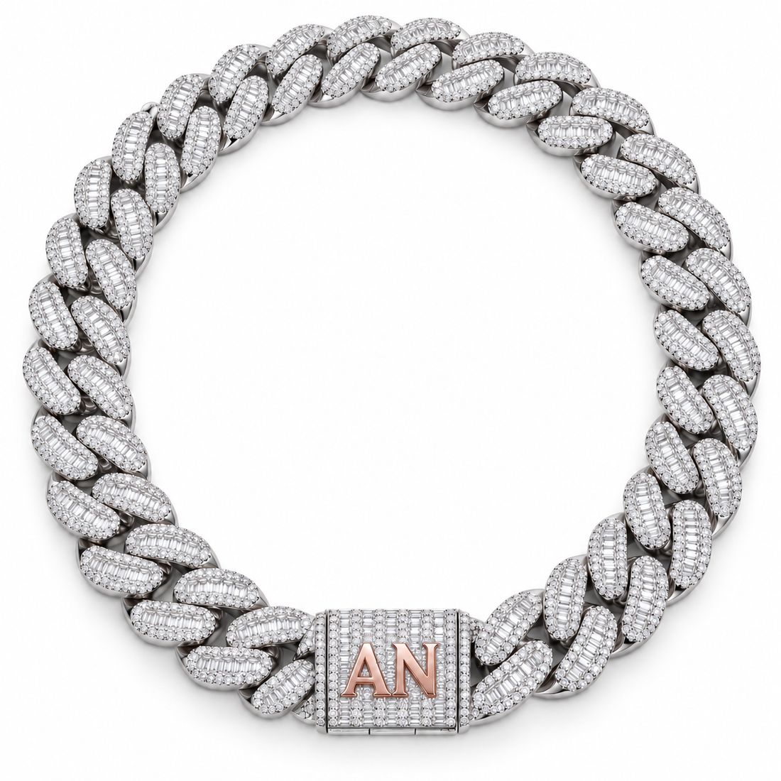Custom Iced Out Baguette Cuban Link Chain With Initial Clasp